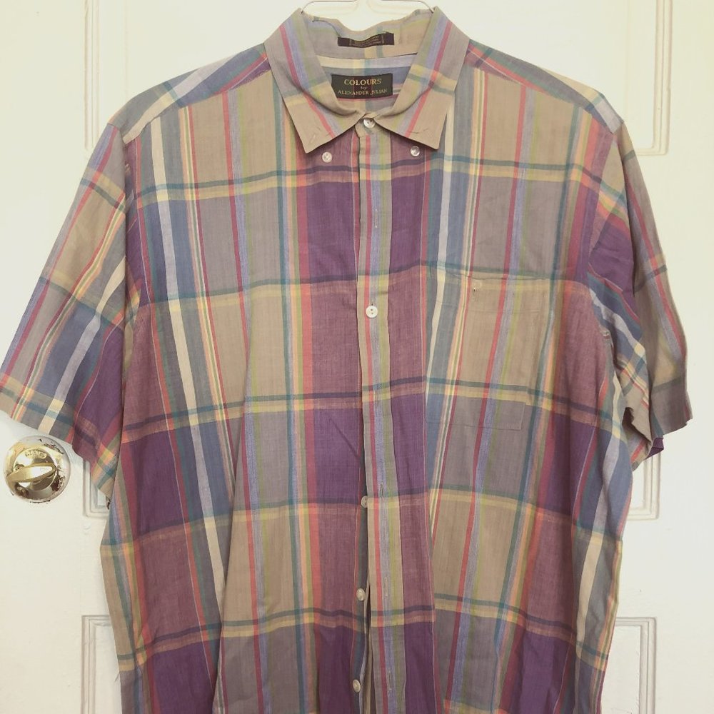 Rainbow Plaid Vintage Short Sleeve Buttondown Colours by Alexander Julian sz XL